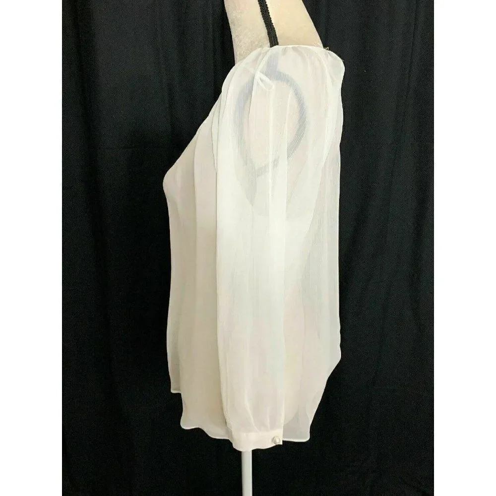Zara Womens Solid White Sheer Long Sleeve Button Down Top Blouse Xs
